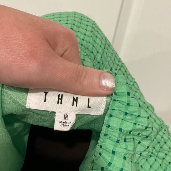 THML Woman’s Green Tiered Flowy Sleeveless Gingham Maxi Dress Size Medium - Picture 2 of 10